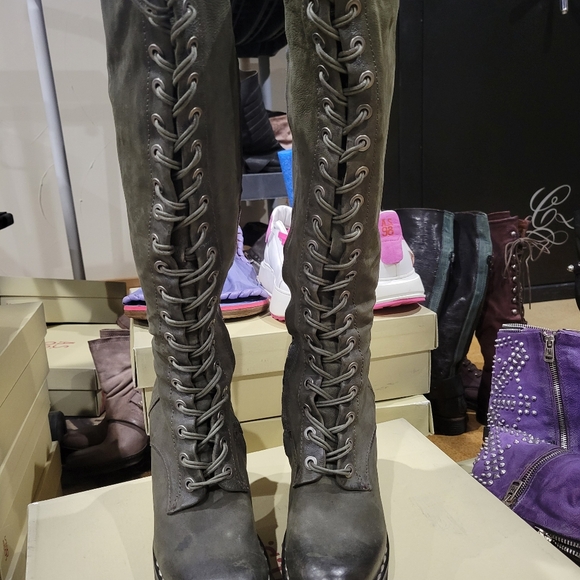 EUC A.S.98 Free People Catalina Tall Green Platform Lace Up Boots 39 - Picture 7 of 10